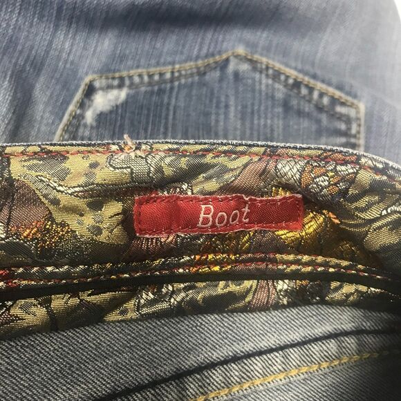 Vigoss Milan Bootcut Jean Juniors 5 Medium Blue Distressed Back Pockets Stretch - Picture 11 of 16